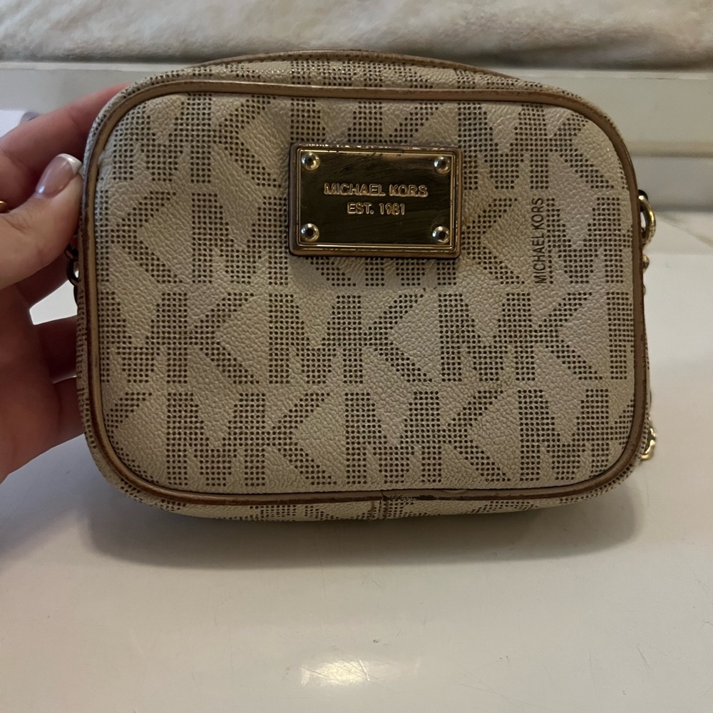 Michael Kors Beige Monogram Crossbody Bag